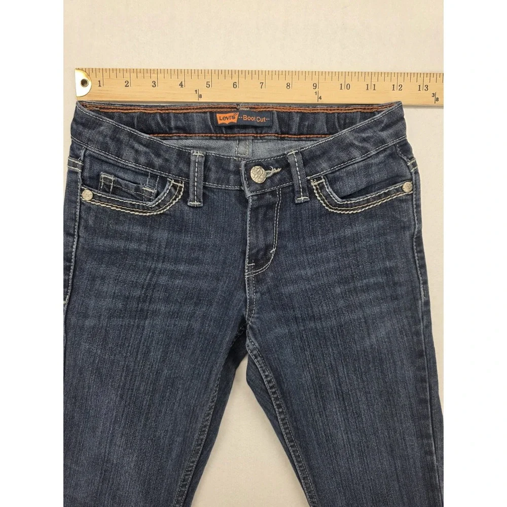 Levis Girls 12 Slim Bootcut Jeans 24x27 Dark Wash Adjustable Waist Stretch Denim